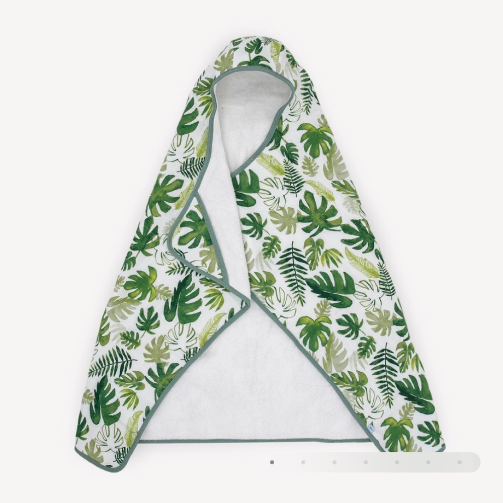 Hooded Baby Towel - Green Leaf Print